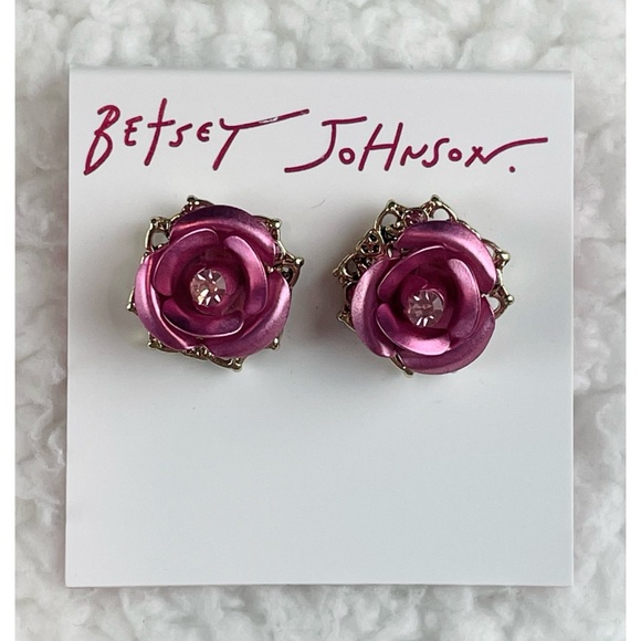 Betsey Johnson Jewelry - (NWT) BETSEY JOHNSON • Pink/Gold Rose Rhinestone Stud Earrings